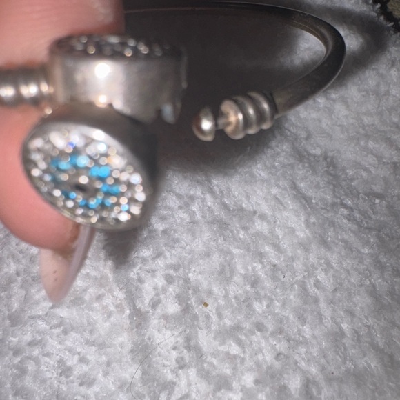 Sterling  Silver bangle charm Bracelet with evil eye clasp with blue&white stone - Picture 8 of 10